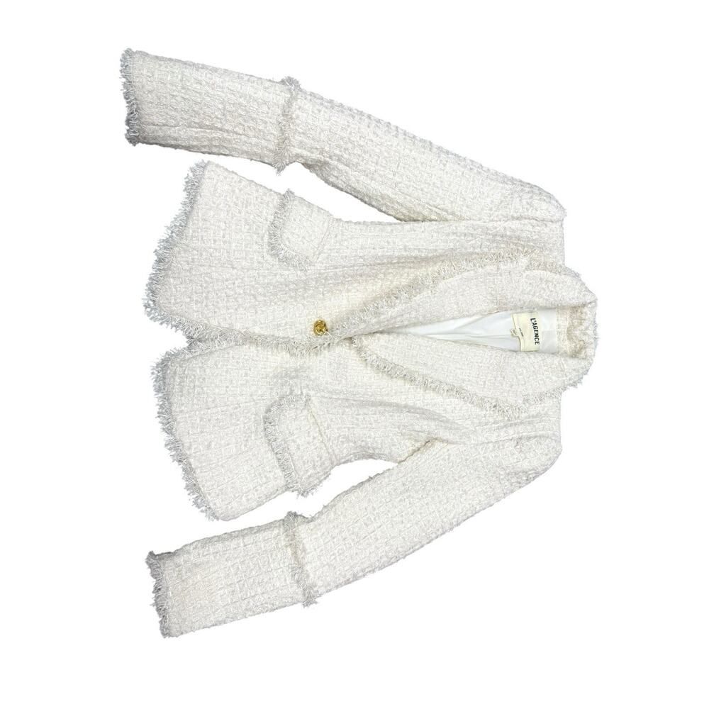 L’Agence Kaisley Tweed Blazer Ivory Gold Button Structured Jacket 2 - Picture 11 of 15